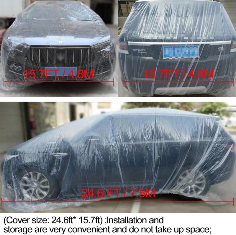 Bocarmo 4 Packs Disposable Car Cover Clear Plastic Car Cover Universal Rain Dust Garage Cover with Elastic Band Medium (15.7FT x 24.6FT) - Image 5